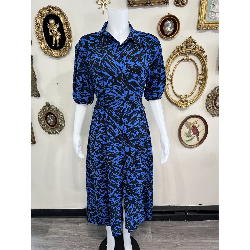 Jason Wu Collective Blue and Black Animal Print Midi Dress Size 8